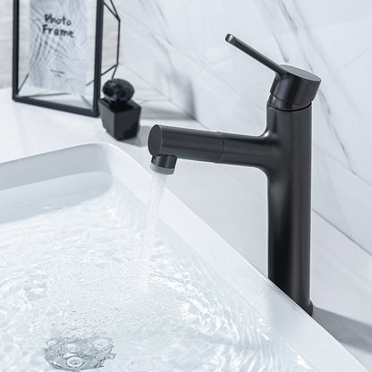 Pull-Out Single-Hole Bathroom Faucet, Modern Single-Handle Basin Faucet with 2-Mode Sprayer, Matte Black / Brushed Gold / Gunmetal