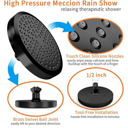 5-Spray Mode Fixed Shower Head, Modern Wall-Mount Round Showerhead, Chrome / Matte Black / Stainless Steel
