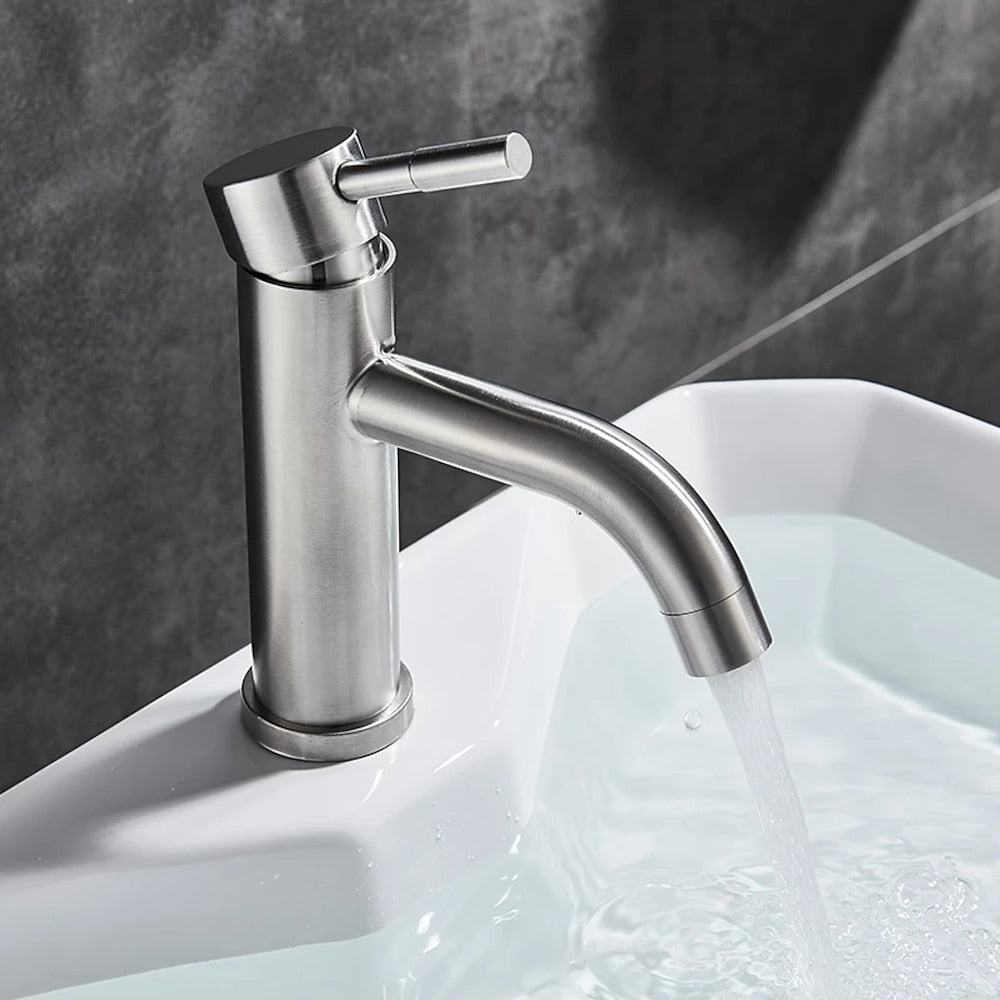 Brushed Nickel Single-Hole Bathroom Faucet, Single-Handle Stainless Steel Faucet