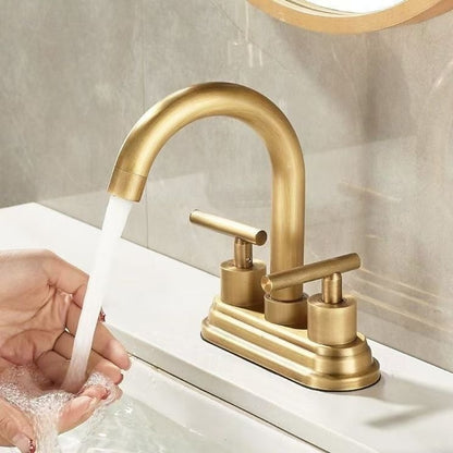 Modern High-Arc Spout Bathroom Faucet, 4-Inch Centerset Dual-Handle Faucet, Brushed Gold / Brushed Bronze