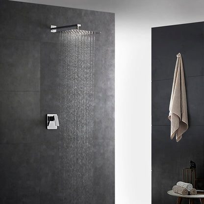 Chrome Modern Wall-Mount Shower Faucet Set, Single-Handle Rainfall Shower System with Rough-In Valve