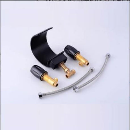 Waterfall Spout Bathroom Faucet, Modern Widespread Dual-Handle Faucet, Matte Black / Polished Gold