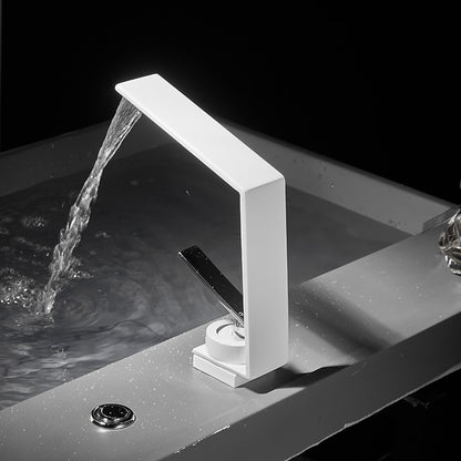 Waterfall Single-Hole Bathroom Faucet, Single-Handle Brass Faucet, Matte Black / Matte White / Chrome / Gunmetal