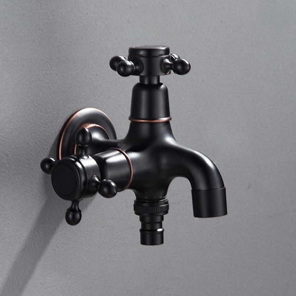 Vintage Brass Wall-Mount Washing Machine Faucet, Single-Cold Utility Laundry Faucet, Antique Brass / Matte Black
