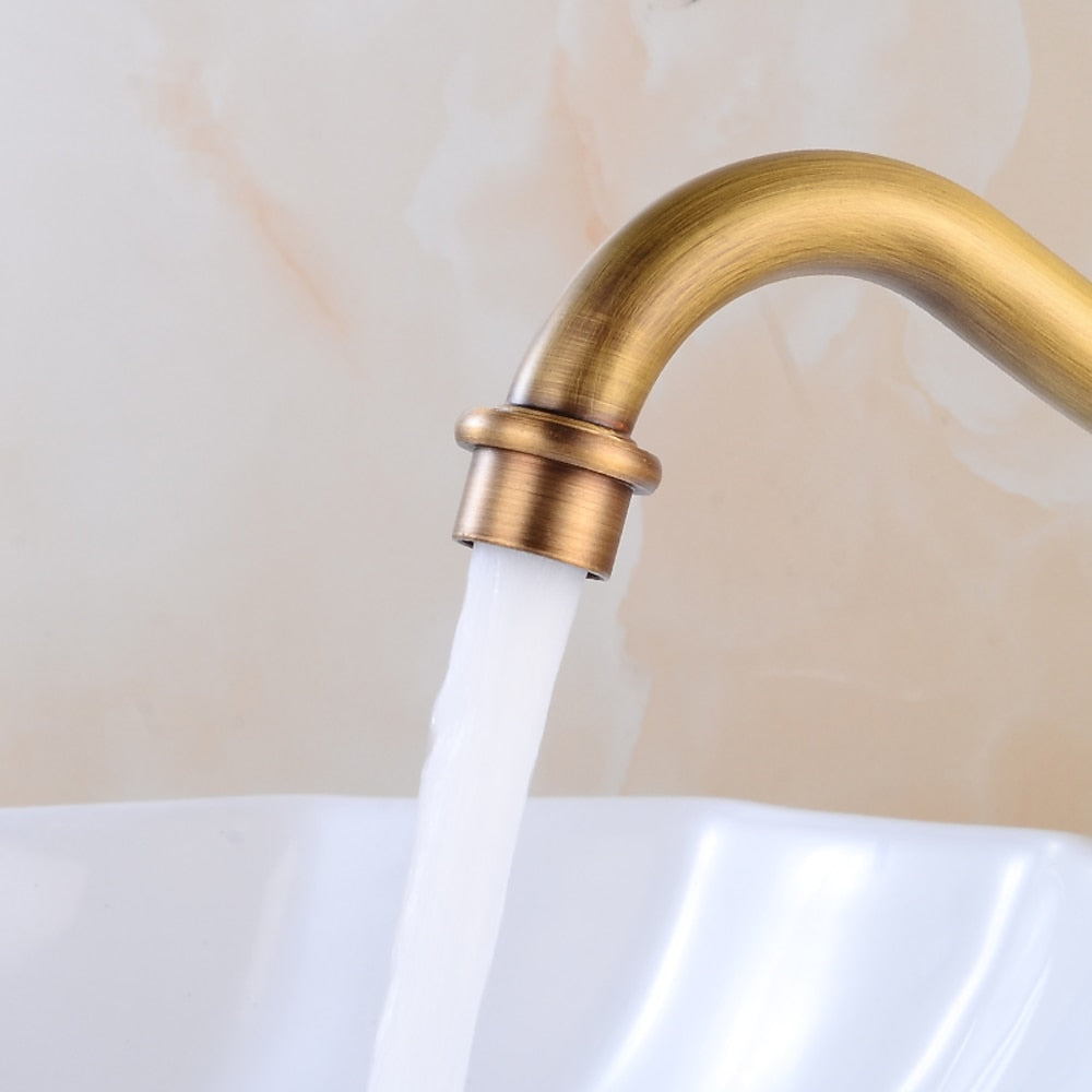 Retro Single-Hole Bathroom Vessel Sink Faucet, Single-Handle Brass Swivel Faucet, Antique Brass / Chrome / Polished Gold
