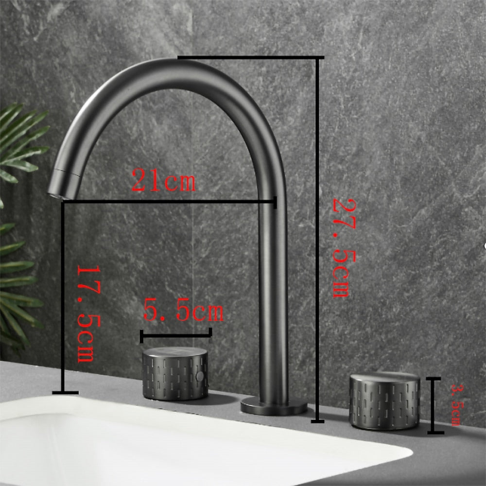 Swivel Spout 3-Hole Widespread Bathroom Sink Faucet, Dual-Handle Brass Faucet, Brushed Gold / Gunmetal / Matte Black / Chrome