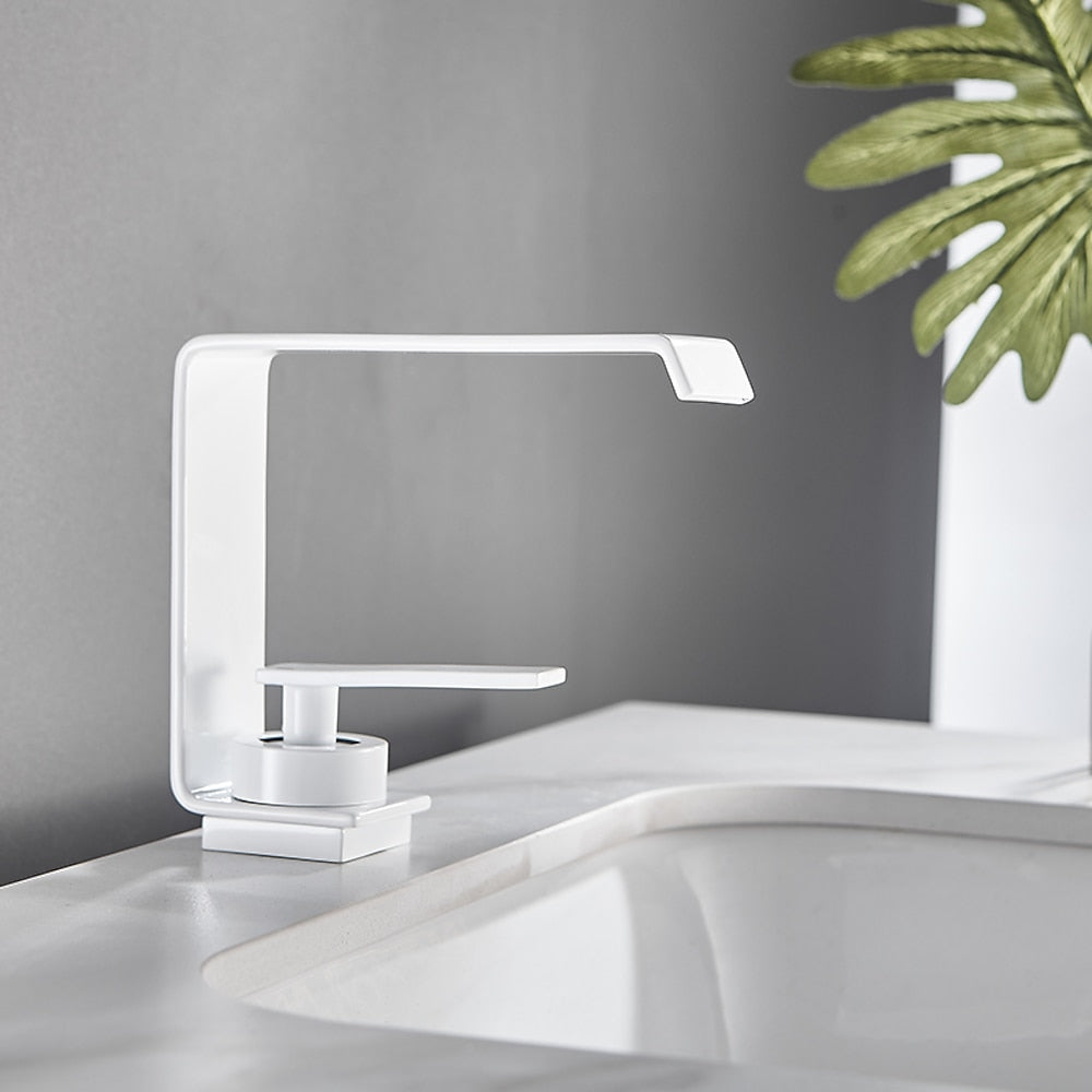 Modern Waterfall Bathroom Faucet, Single-Handle Single-Hole Brass Faucet, Matte Black / Chrome / Matte White