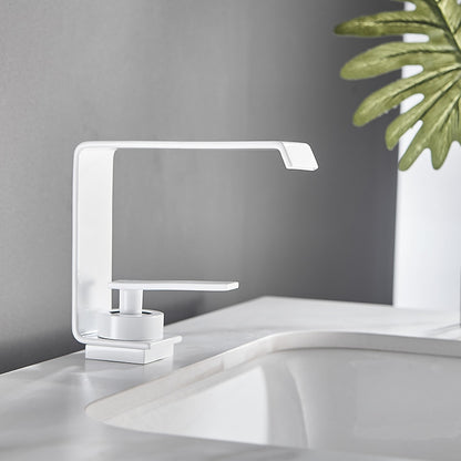 Modern Waterfall Bathroom Faucet, Single-Handle Single-Hole Brass Faucet, Matte Black / Chrome / Matte White