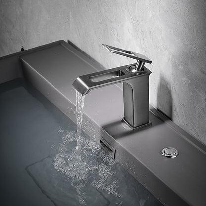 Modern Waterfall Bathroom Faucet, Single-Handle Brass Faucet, Brushed Gold / Chrome / Gunmetal / Matte Black / Matte White