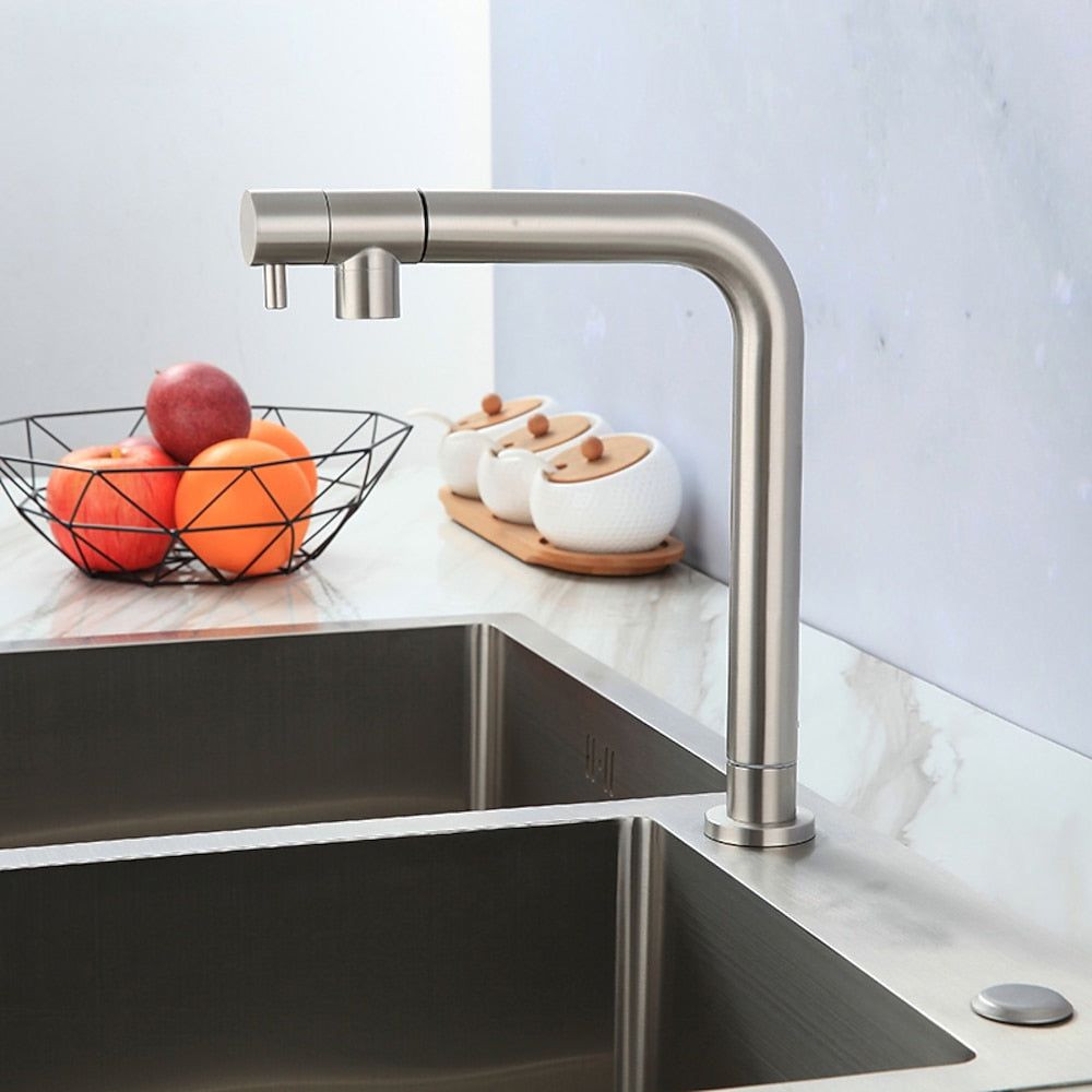 Pull-Out Brushed Nickel Kitchen Faucet, Contemporary Single-Hole Single-Handle Faucet