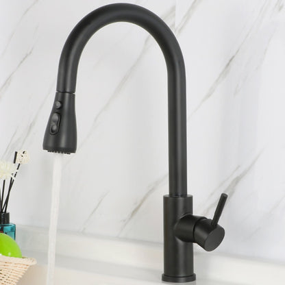 Pull-Down Stainless Steel Kitchen Faucet, Single-Handle 360-Degree Swivel Faucet, Brushed Nickel / Matte Black