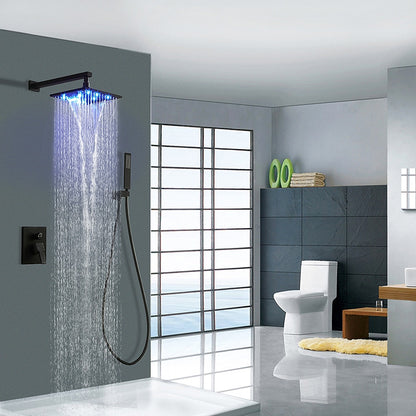 LED Rainfall Shower Faucet System, Wall-Mount Single-Handle Shower Faucet with Handheld Shower, Matte Black / Chrome