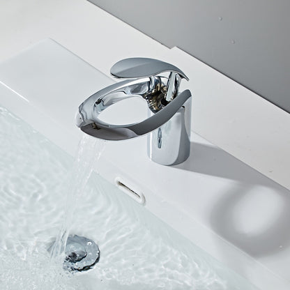 Modern Waterfall Bathroom Faucet, Single-Handle Brass Faucet