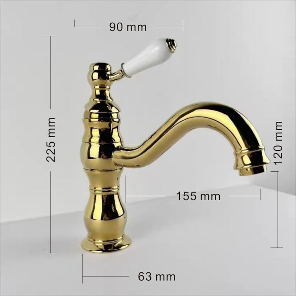 Vintage Single-Hole Bathroom Sink Faucet, Single-Handle Brass Faucet, Polished Gold / Chrome