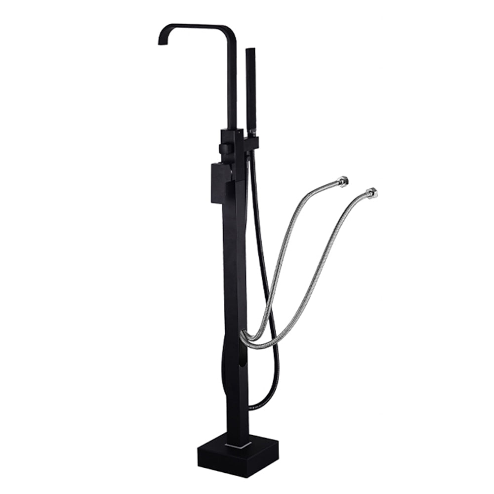 Modern Freestanding Tub Filler Faucet, Single-Handle Brass Bathtub Faucet with Handheld Shower, Chrome / Matte Black