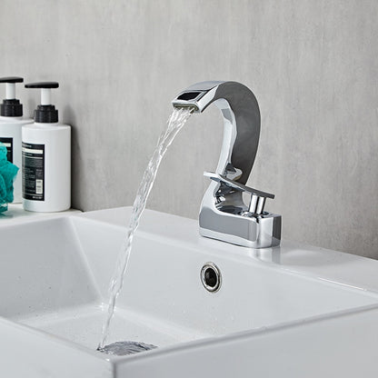 Waterfall Single-Hole Bathroom Faucet, Single-Handle Brass Faucet