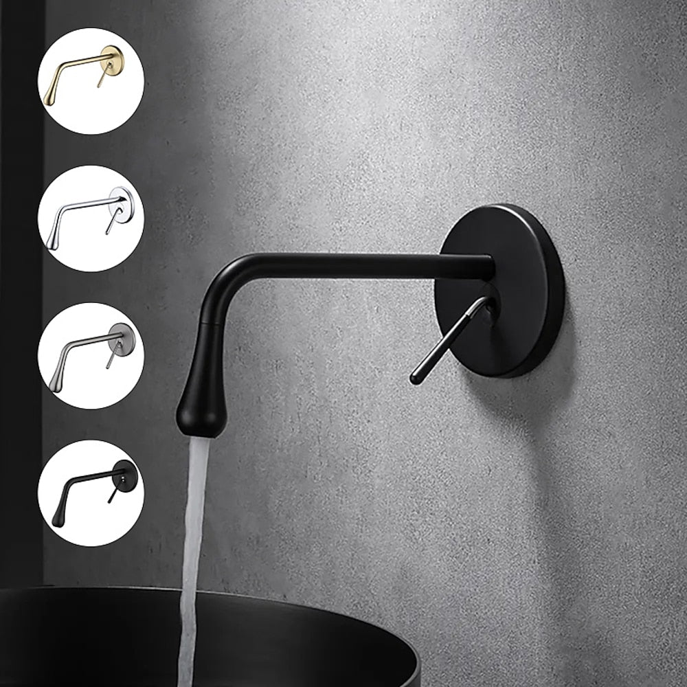Wall-Mount Single-Handle Bathroom Faucet, Rotatable Spout Brass Faucet, Matte Black / Chrome / Brushed Gold / Gunmetal