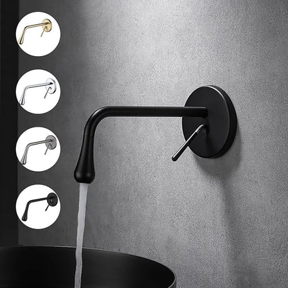 Wall-Mount Single-Handle Bathroom Faucet, Rotatable Spout Brass Faucet, Matte Black / Chrome / Brushed Gold / Gunmetal