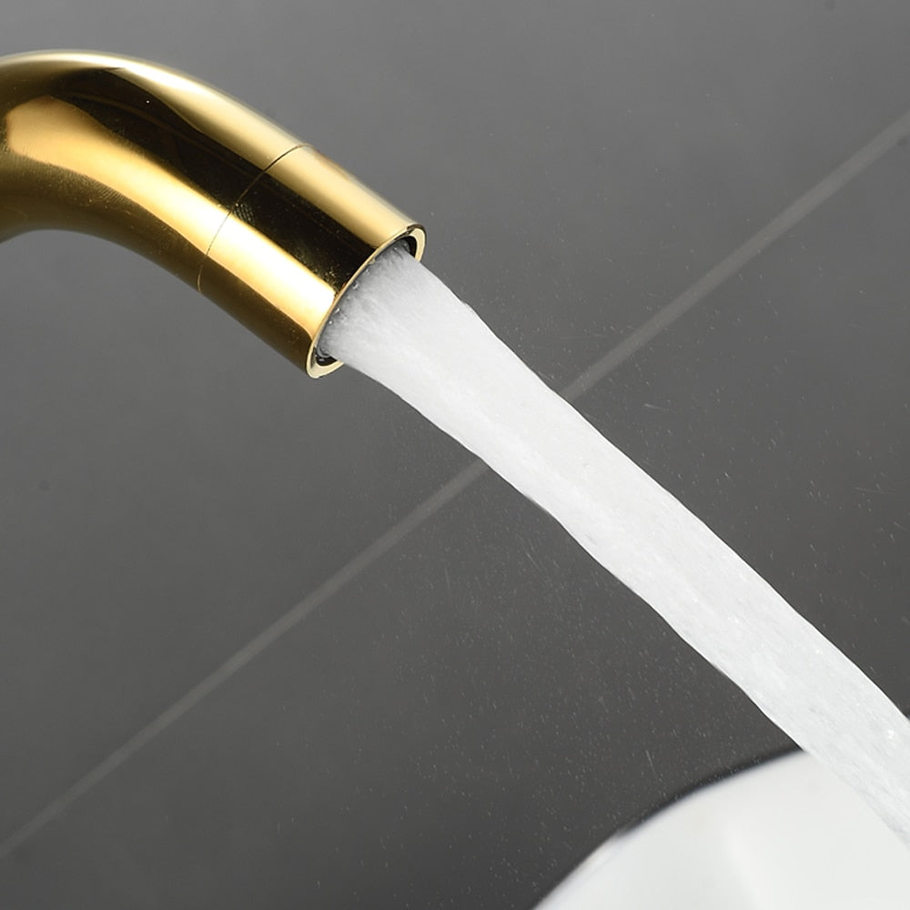 Wall-Mount Single-Hole Bathroom Faucet, Single Cross Handle Swivel Spout Faucet, Antique Brass / Matte Black / Chrome / Matte White / Polished Gold / Gunmetal