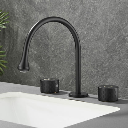 360-Degree Swivel Modern Bathroom Sink Faucet, 3-Hole Widespread Brass Faucet, Gunmetal / Matte Black / Brushed Gold / Chrome