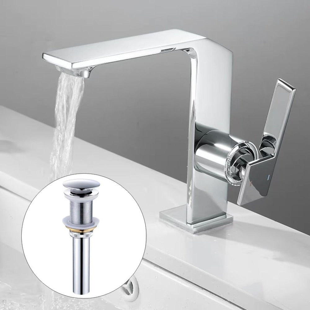 Modern Waterfall Bathroom Faucet, Single-Handle Brass Faucet, Chrome / Matte Black / Brushed Gold / Gunmetal