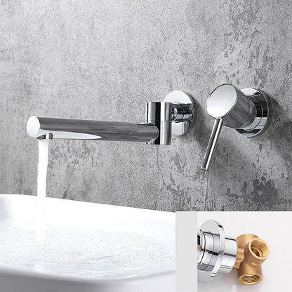 Modern Wall-Mount Single-Handle Bathroom Faucet, Swivel Spout Brass Basin Faucet, Chrome / Matte Black