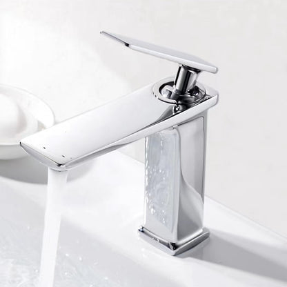 Waterfall Modern Single-Hole Bathroom Faucet, Single-Handle Brass Faucet