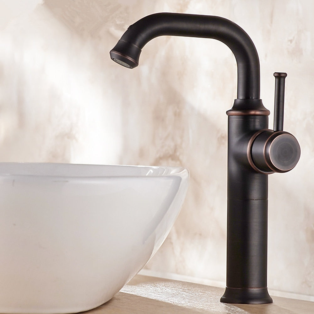 360-Degree Swivel Vintage Bathroom Faucet, Single-Hole Single-Handle Faucet, Antique Brass / Matte Black