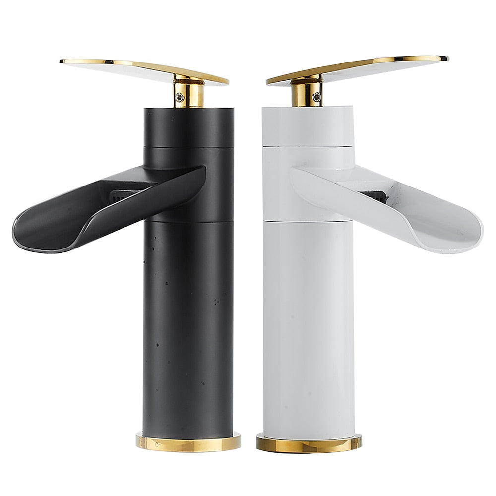 Modern Brass Waterfall Bathroom Faucet, Single-Hole Deck Mounted Faucet