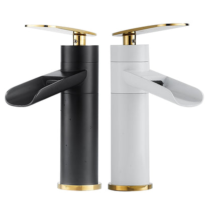 Modern Brass Waterfall Bathroom Faucet, Single-Hole Deck Mounted Faucet