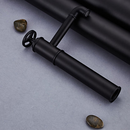 Matte Black Industrial Single-Hole Vessel Sink Faucet, Single Wheel Handle Brass Bathroom Faucet