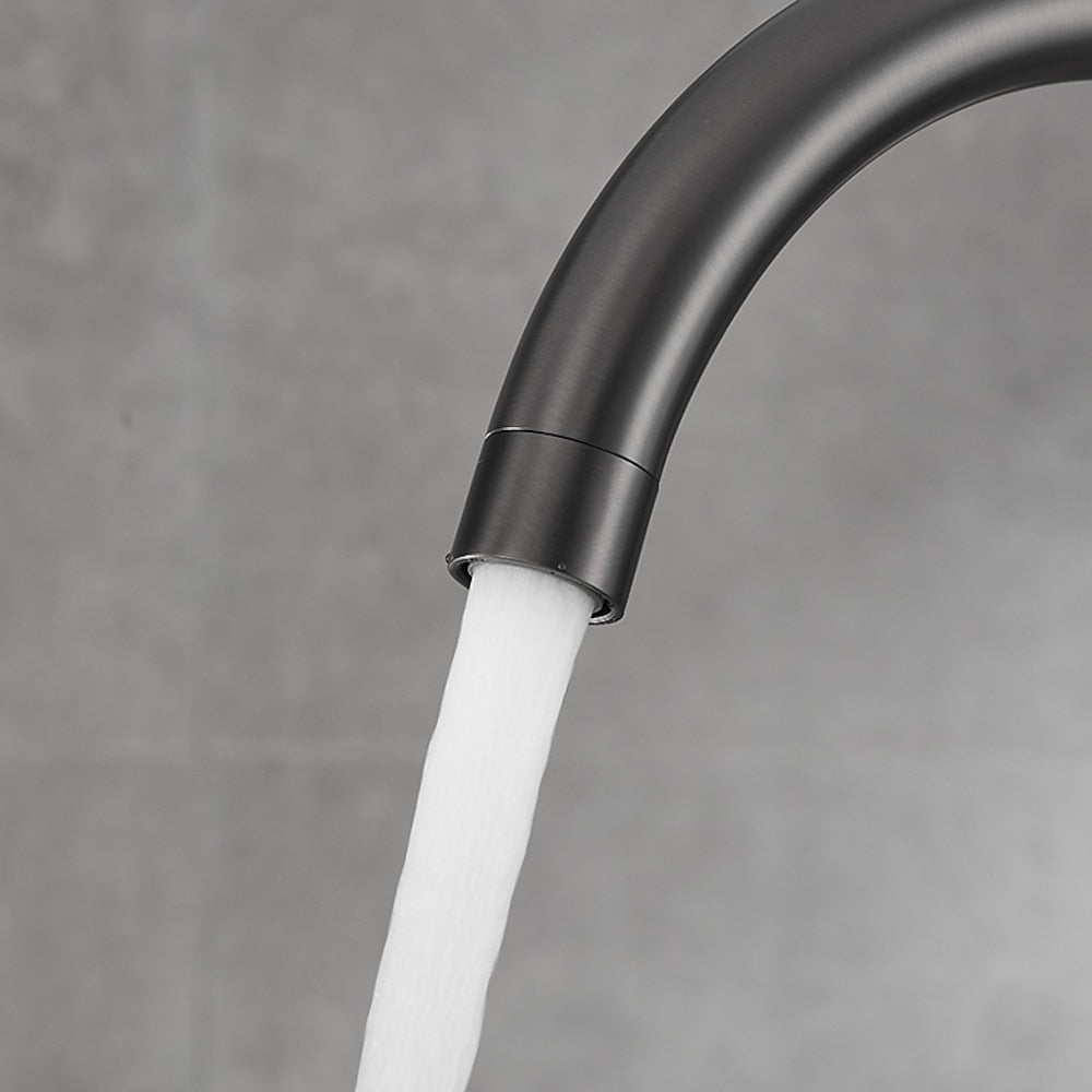 Gunmetal Floor-Mount Freestanding Tub Filler Faucet, Single-Handle Swivel Spout Bathtub Faucet with Handheld Shower