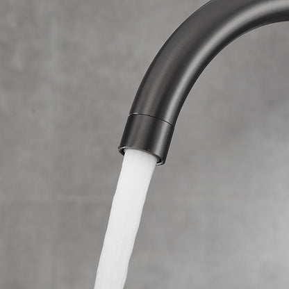 Gunmetal Floor-Mount Freestanding Tub Filler Faucet, Single-Handle Swivel Spout Bathtub Faucet with Handheld Shower