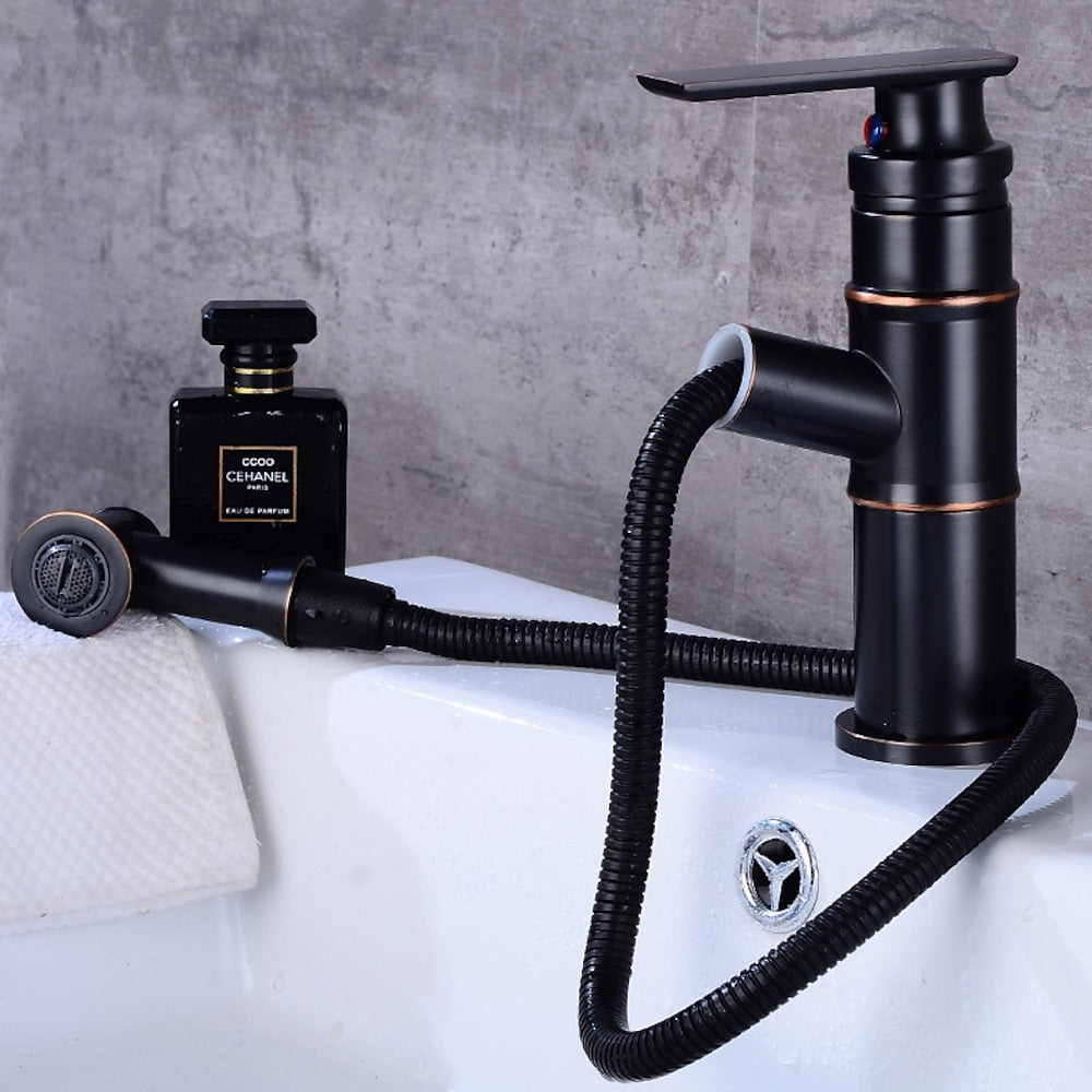 Traditional Single-Hole Bathroom Faucet, Single-Handle Pull-Out Faucet, Oil-Rubbed Bronze / Antique Brass