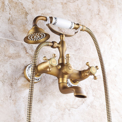 Vintage Telephone- Wall-Mount Tub Faucet, Brass Tub Faucet with Handheld Shower