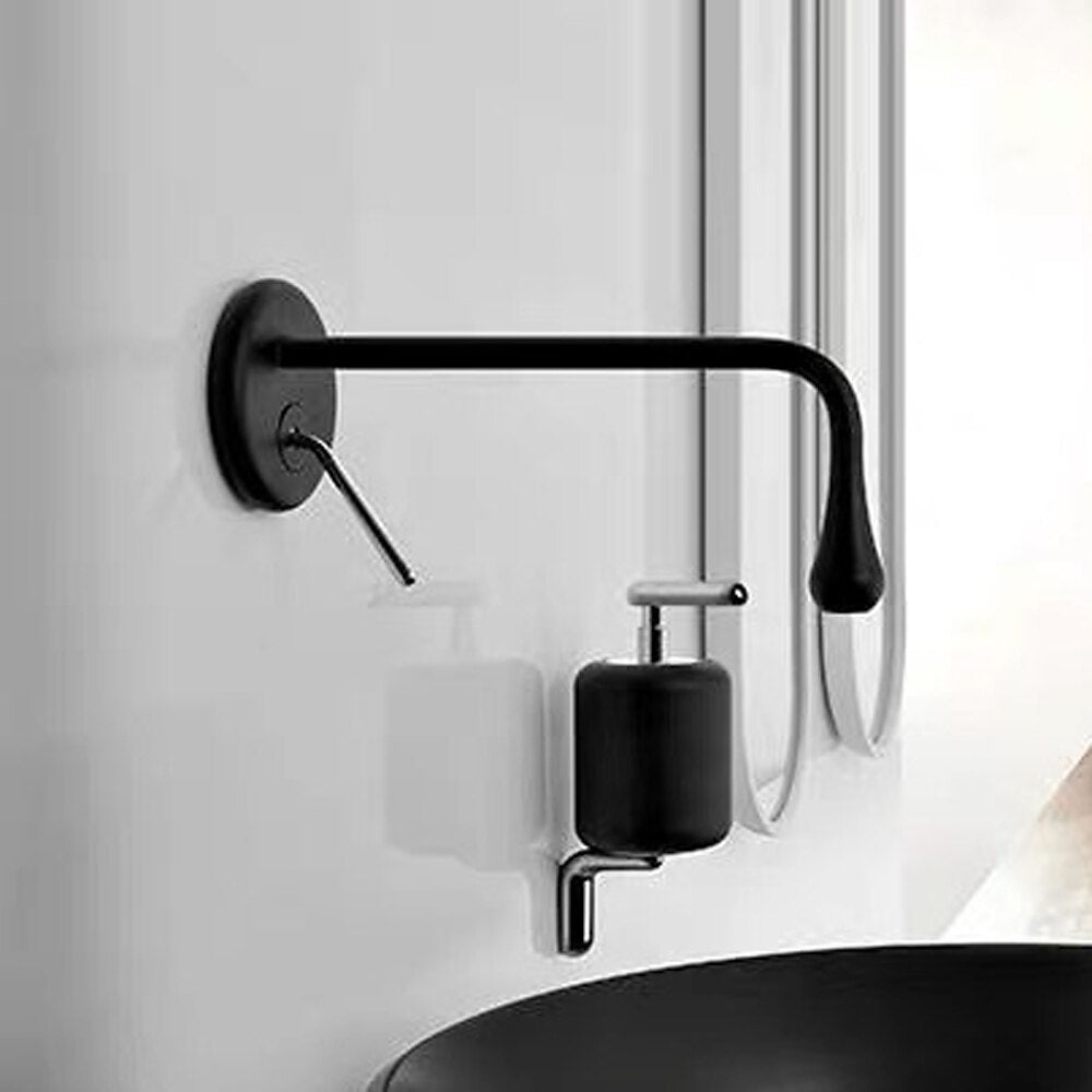 Wall-Mount Single-Handle Bathroom Faucet, Rotatable Spout Brass Faucet, Matte Black / Chrome / Brushed Gold / Gunmetal