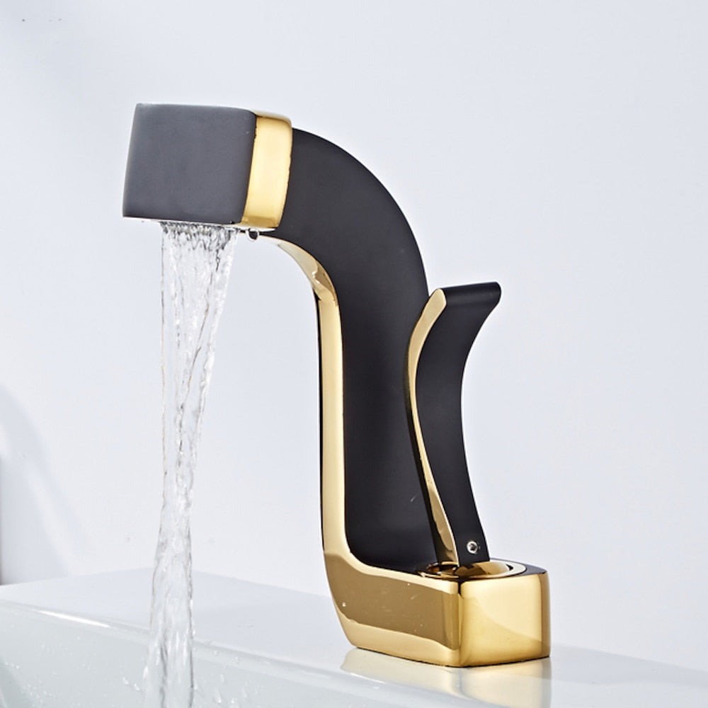 Waterfall Modern Bathroom Faucet, Single-Handle Single-Hole Brass Faucet