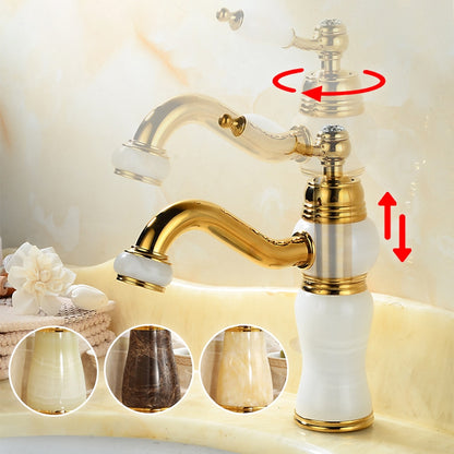 Retro Vintage Height-Adjustable Swivel Spout Bathroom Faucet, Single-Handle Single-Hole Brass Faucet, Gold / White / Black