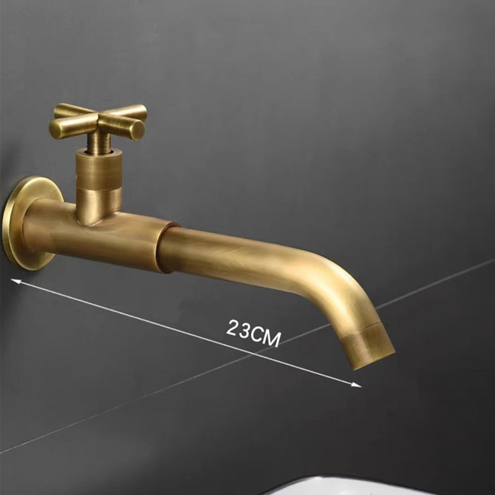 Modern Wall-Mount Bathroom Faucet, Single-Handle Swivel Spout Cold Only Faucet, Matte Black / Matte White / Antique Brass / Chrome