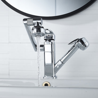 Chrome Single-Hole Bathroom Sink Faucet, Pull-Out Swivel Spout Faucet
