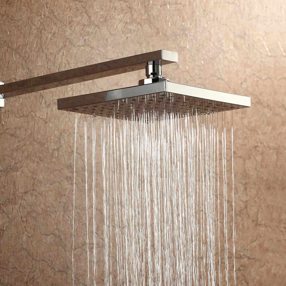 Chrome Contemporary Square Rainfall Shower Head, Wall-Mount Swivel Shower Head