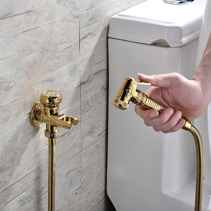 Polished Gold Antique Handheld Bidet Sprayer, Vintage Brass Toilet Shattaf Set with Hose / Wall Bracket