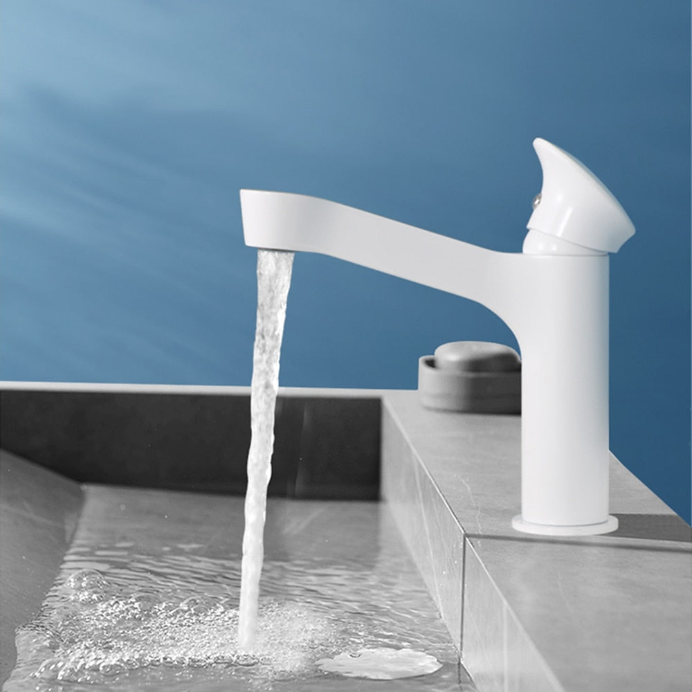 Modern Waterfall Bathroom Faucet, Single-Hole Brass Single-Handle Faucet, Matte Black / Matte White / Gunmetal / Chrome / Brushed Gold