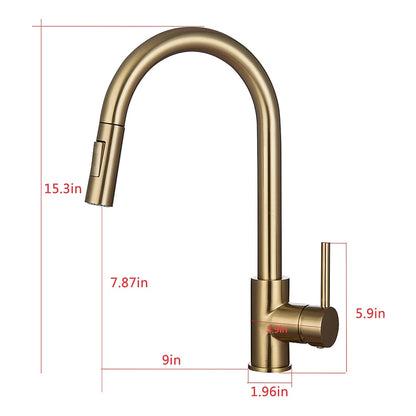 Modern Pull-Down Kitchen Faucet, Single-Handle Swivel Spout Faucet, Matte Black / Brushed Gold / Brushed Nickel / Chrome / Gunmetal