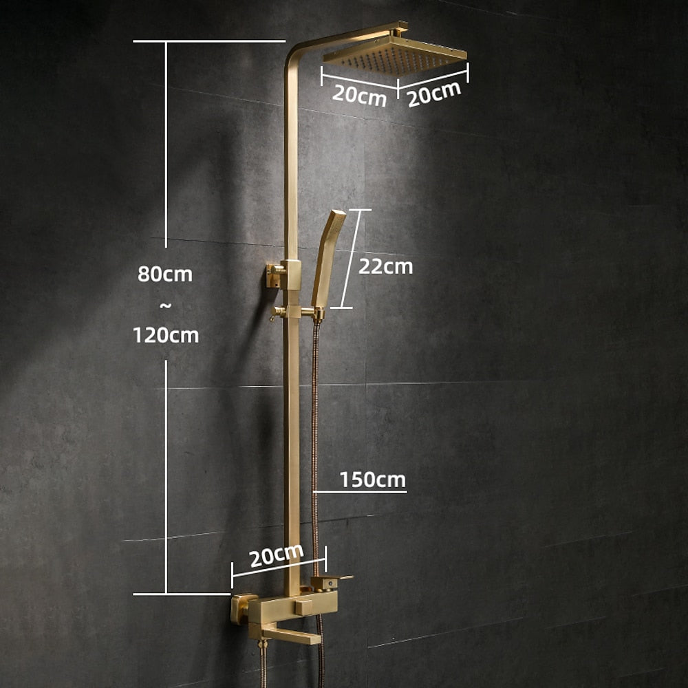 Brushed Gold Modern Wall-Mounted Tub Shower System, Swivel Spout Rainfall Shower Faucet with Handheld Shower