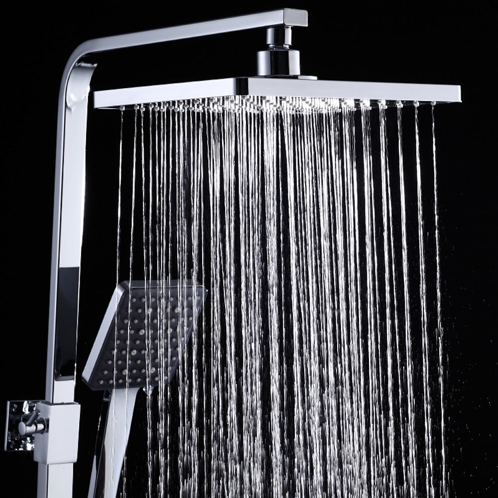 Modern Rainfall Tub Shower System, Wall-Mounted Exposed Shower Faucet with Handheld Spray