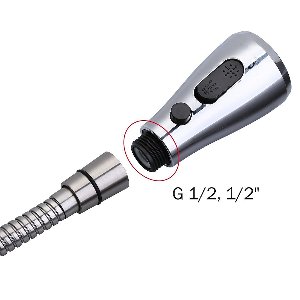 Dual-Mode Pull-Out Replacement Spray Head, ABS Plastic Kitchen Faucet Sprayer, Chrome / Matte Black