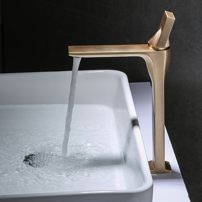 Brushed Gold Modern Bathroom Sink Faucet, Single-Hole Single-Handle Brass Faucet