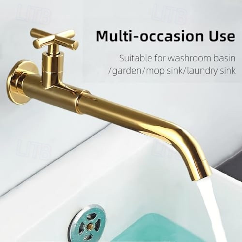 Industrial Wall-Mount Cold Water Bathroom Faucet, Single-Handle Rotatable Spout Tap, Brushed Gold / Chrome / Gunmetal