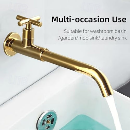 Industrial Wall-Mount Cold Water Bathroom Faucet, Single-Handle Rotatable Spout Tap, Brushed Gold / Chrome / Gunmetal